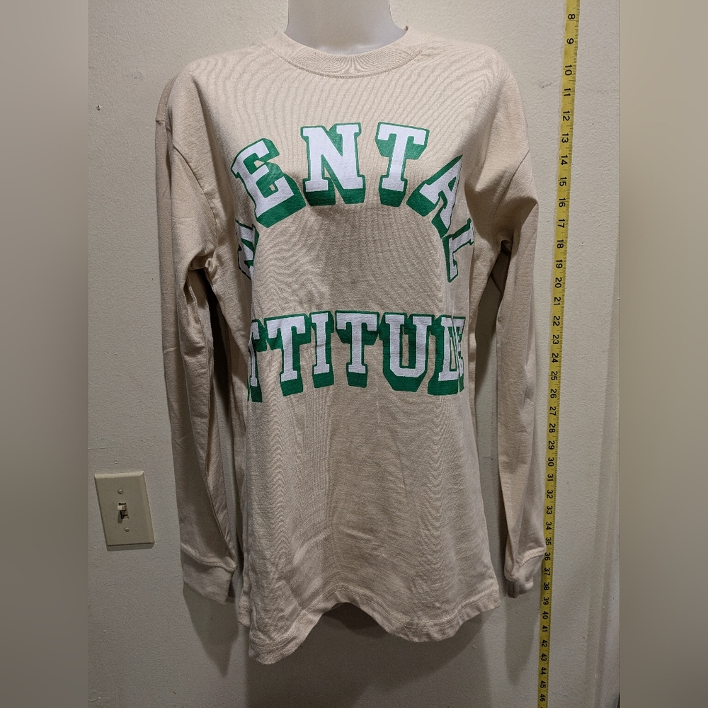 MArket Cream Long Sleeve Tee with Green Lettering Size Small